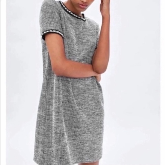 Zara Dresses & Skirts - SOLD Zara Tweed Shift Dress with Faux Pearl Trim